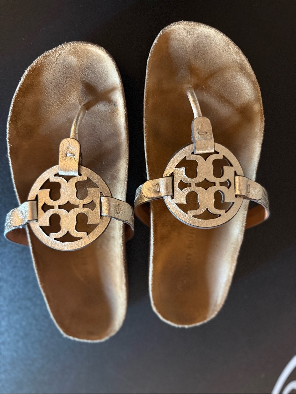 Tory Burch Metallic Gold Miller Logo Thong Sandals